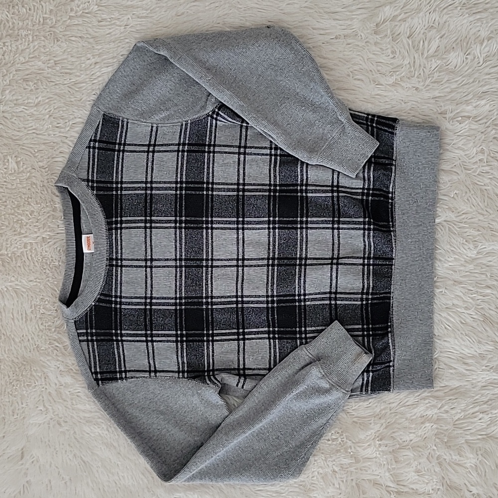 Gymboree Boys Gray/Black Plaid Front Pullover Crewneck Sweater Boys Size 7/8